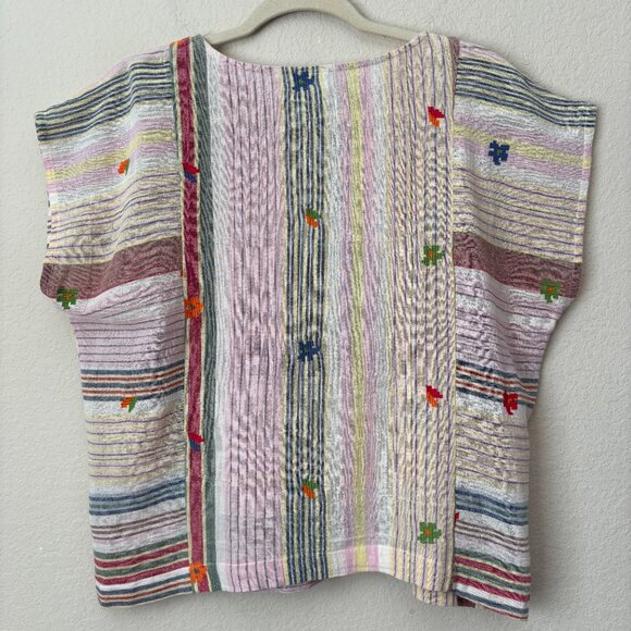 Ivy Jane Embroidered Cotton Mixed Stripe Boxy Boho Blouse Top - Picture 12 of 13